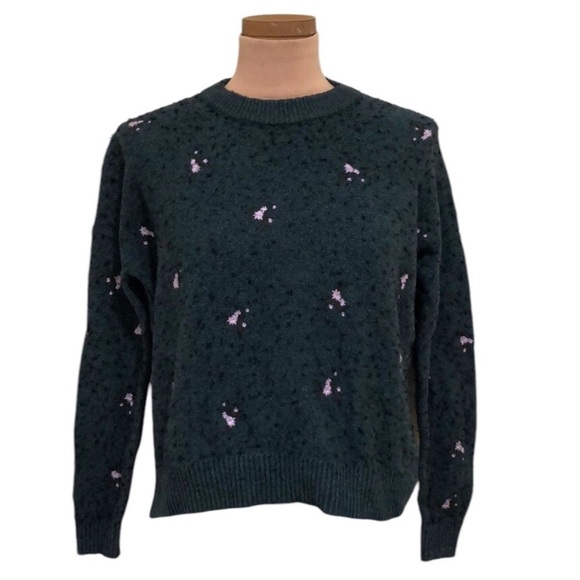 Madewell Sweater Size XS Hunter Green Floral Embroidered Pullover - Picture 1 of 12